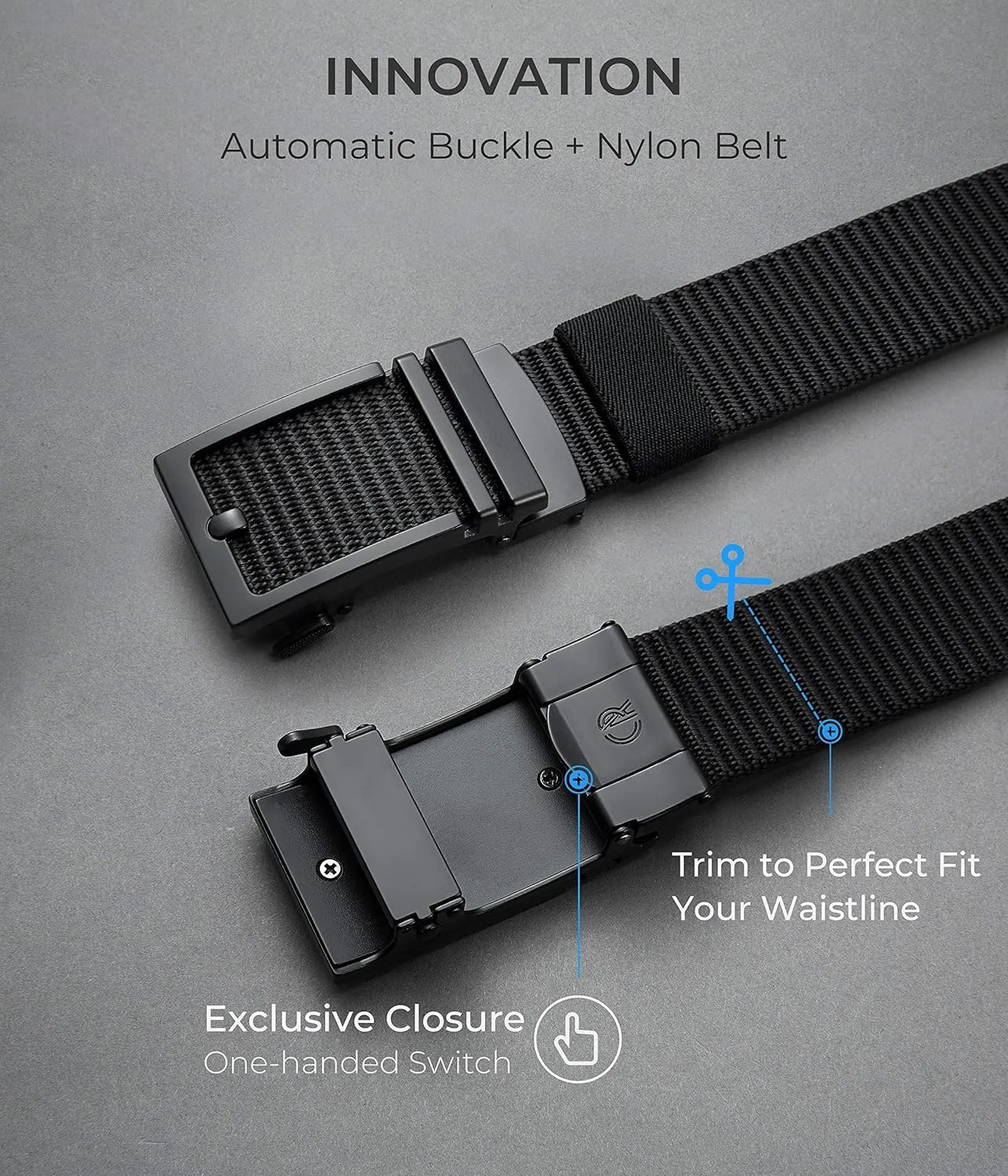 CHAOREN Ratchet Belts for Men 2 Pack - Casual Web Nylon Mens Belt 1 3/8" - Automatic Adjustable Buckle Fit Jeans