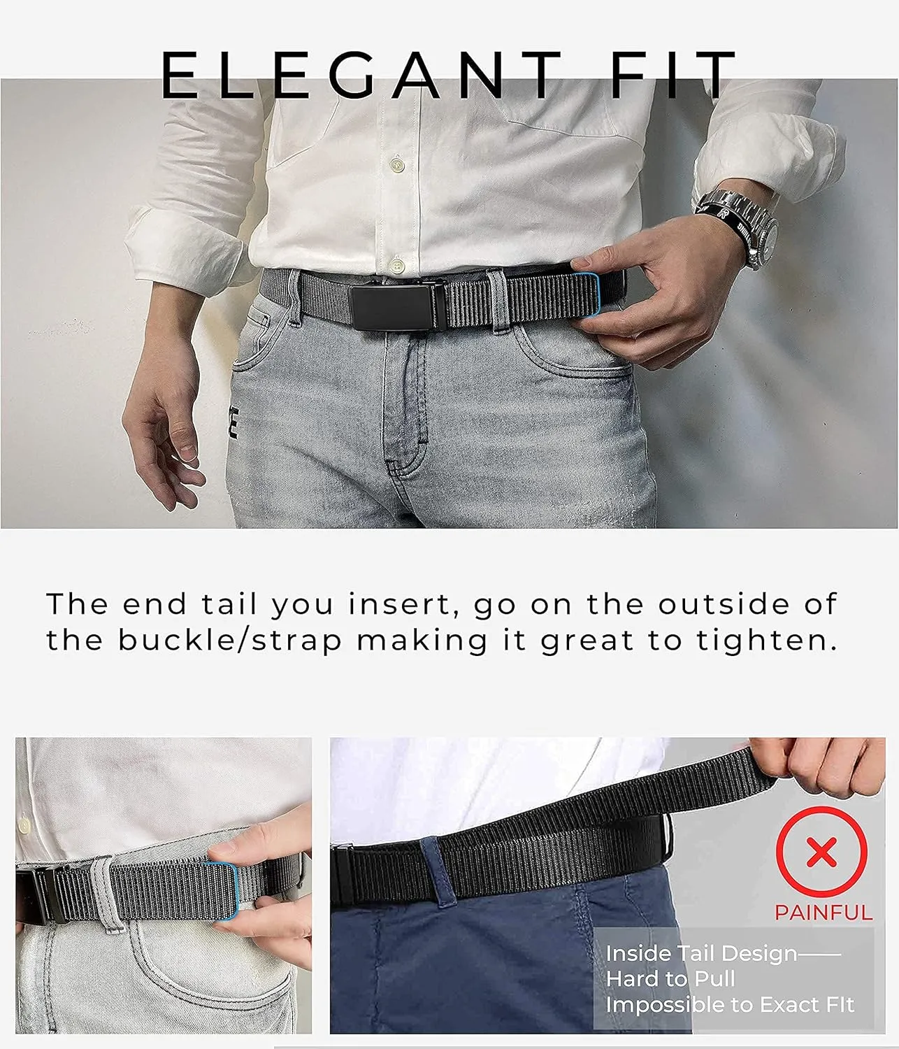 CHAOREN Ratchet Belts for Men 2 Pack - Casual Web Nylon Mens Belt 1 3/8" - Automatic Adjustable Buckle Fit Jeans