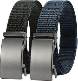 CHAOREN Ratchet Belts for Men 2 Pack - Casual Web Nylon Mens Belt 1 3/8" - Automatic Adjustable Buckle Fit Jeans