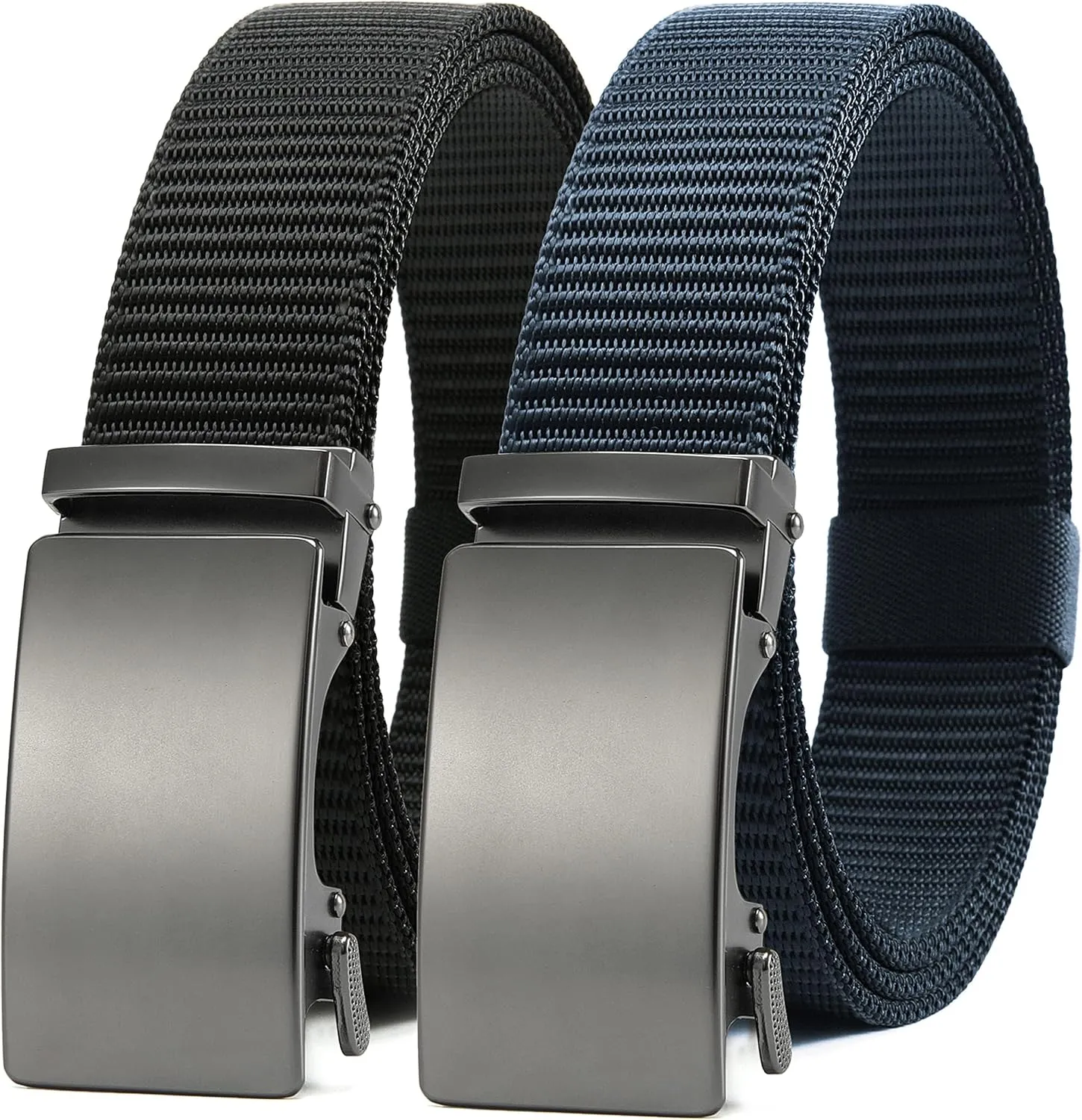 CHAOREN Ratchet Belts for Men 2 Pack - Casual Web Nylon Mens Belt 1 3/8" - Automatic Adjustable Buckle Fit Jeans