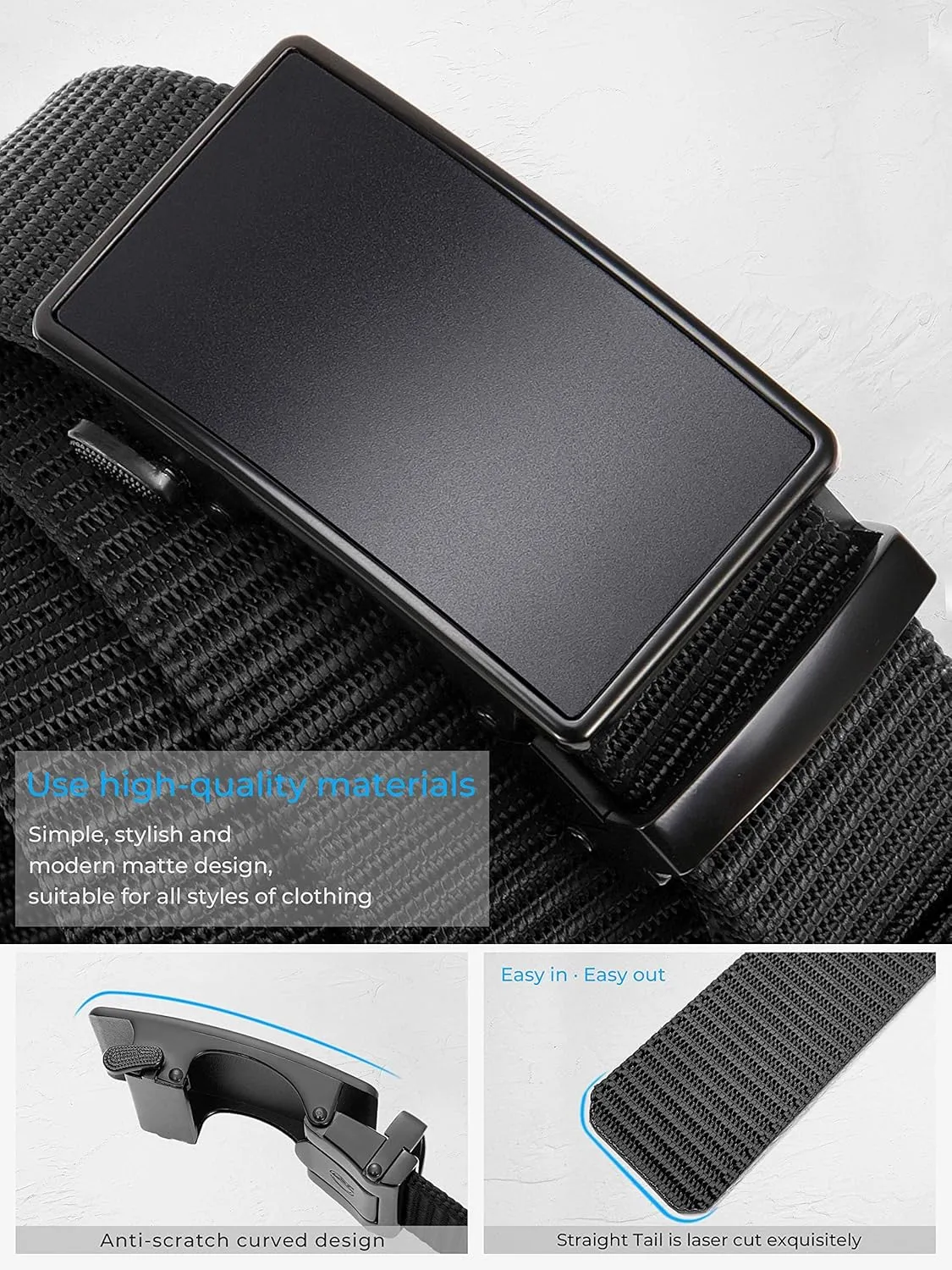 CHAOREN Ratchet Belts for Men 2 Pack - Casual Web Nylon Mens Belt 1 3/8" - Automatic Adjustable Buckle Fit Jeans
