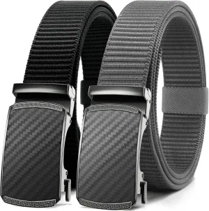 CHAOREN Ratchet Belts for Men 2 Pack - Casual Web Nylon Mens Belt 1 3/8" - Automatic Adjustable Buckle Fit Jeans