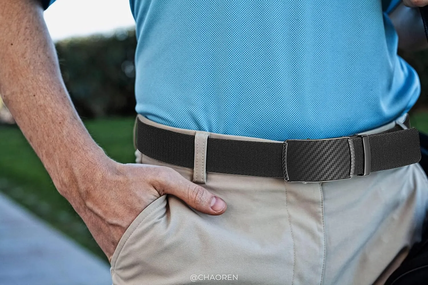 CHAOREN Ratchet Belts for Men 2 Pack - Casual Web Nylon Mens Belt 1 3/8" - Automatic Adjustable Buckle Fit Jeans