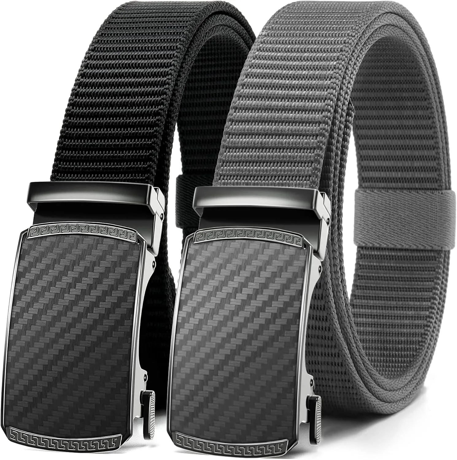 CHAOREN Ratchet Belts for Men 2 Pack - Casual Web Nylon Mens Belt 1 3/8" - Automatic Adjustable Buckle Fit Jeans