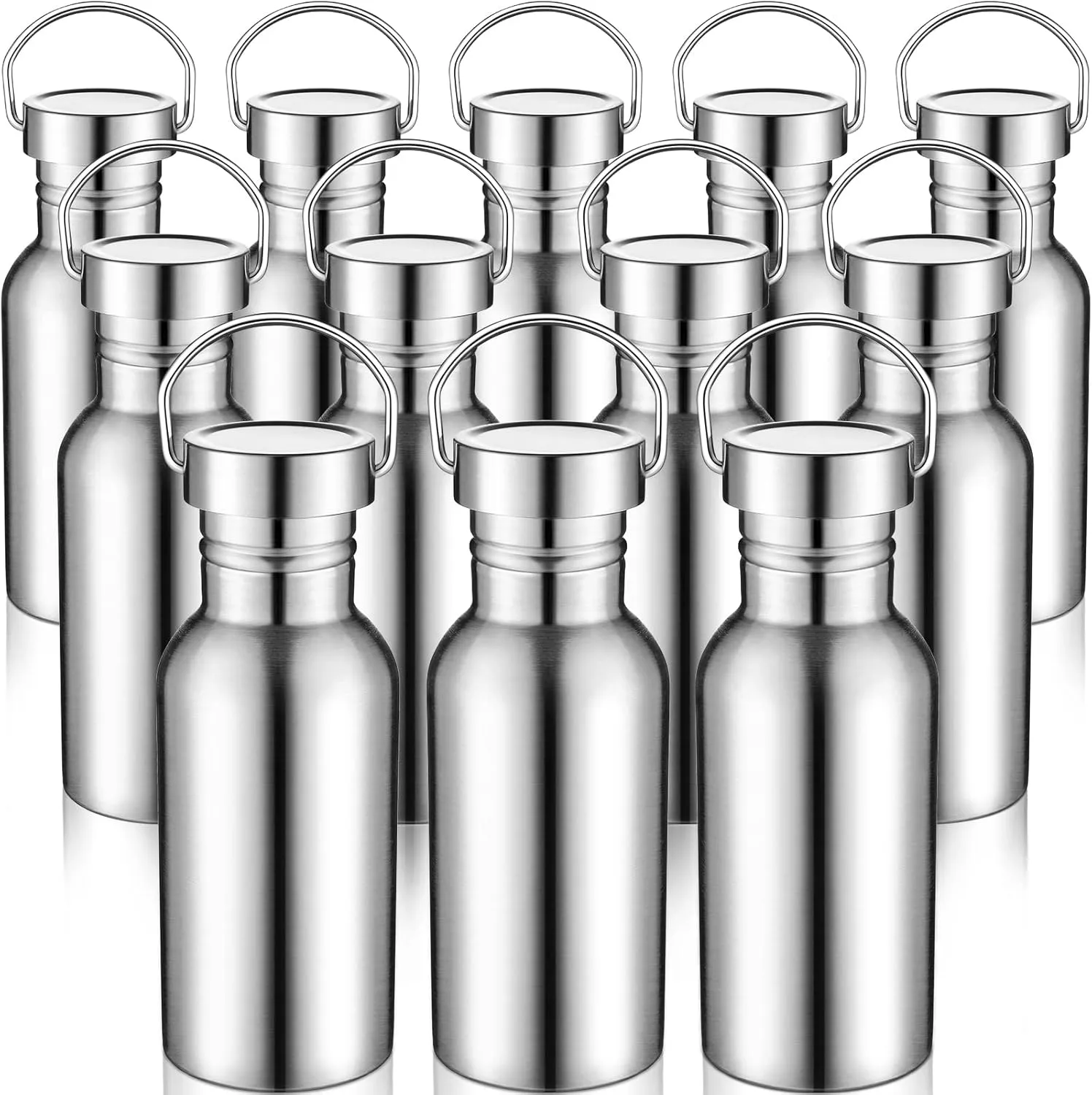 CHENGU 12 Pieces Sports Water Bottle 17 oz Stainless Steel Water Bottle Silver Uninsulated Single Walled Stainless Steel Sports Bottle for Runners, Hikers, Picnics, Cyclists and Beach Goers