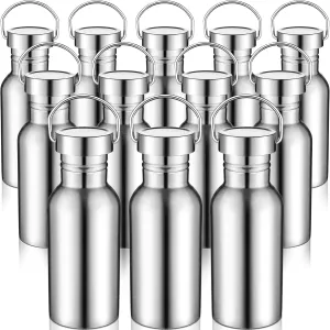 CHENGU 12 Pieces Sports Water Bottle 17 oz Stainless Steel Water Bottle Silver Uninsulated Single Walled Stainless Steel Sports Bottle for Runners, Hikers, Picnics, Cyclists and Beach Goers