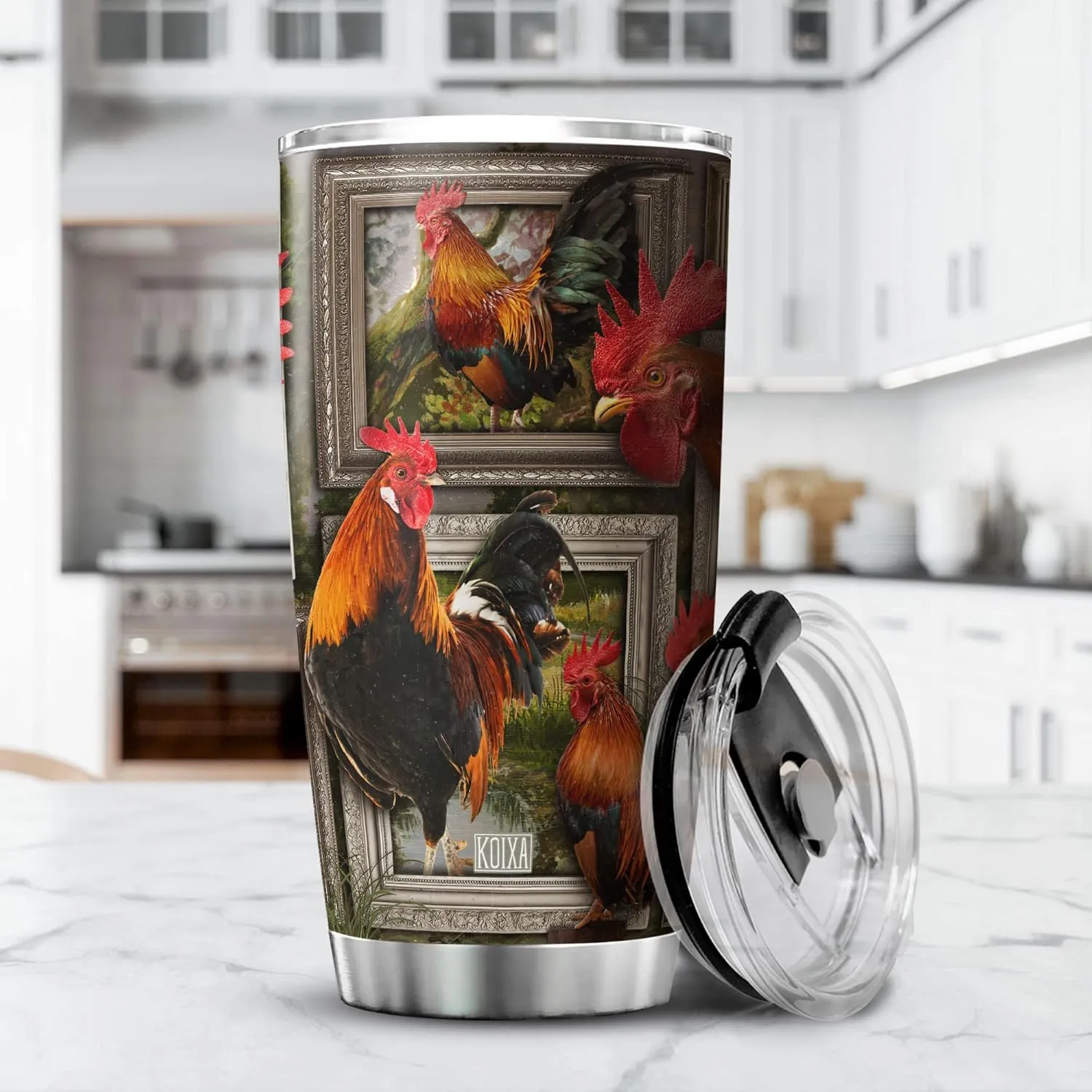 Chicken Tumbler For Chicken Lovers Insulated Rooster Cup With Lid 20 Oz Funny Farm Animal Print Stainless Steel Travel Coffee Mug With Chickens Birthday Present For Women
