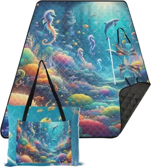 CHIFIGNO Magic Sea World Cute Picnic Blanket Foldable Beach Mat Sand Free Waterproof Print Kids Camping Mat for Grass 80" x 60"