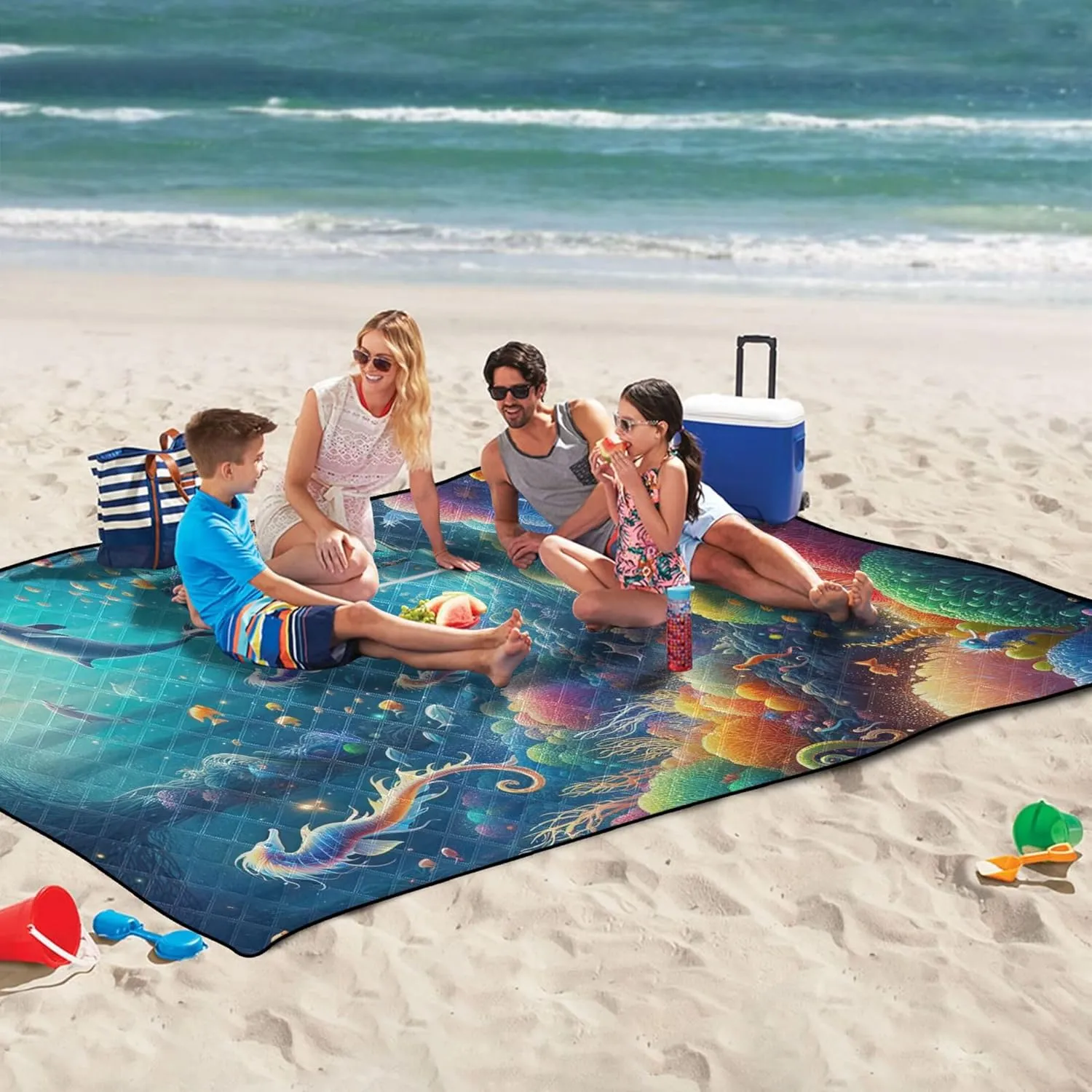 CHIFIGNO Magic Sea World Cute Picnic Blanket Foldable Beach Mat Sand Free Waterproof Print Kids Camping Mat for Grass 80" x 60"