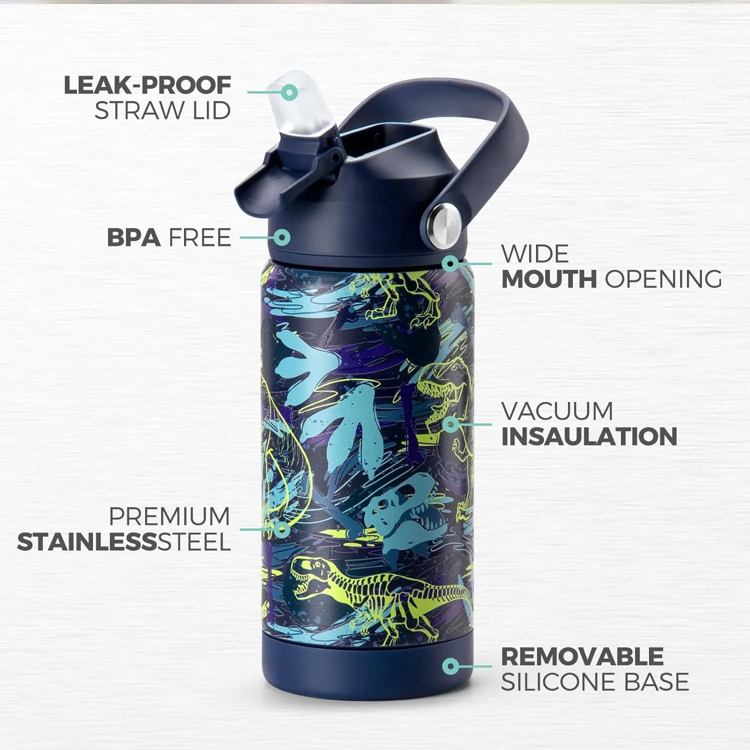 Choco Mocha Kids Water Bottle For School, Kids Insulated Water Bottle Stainless Steel, Boys Water Bottle 18Oz,Navy Blue