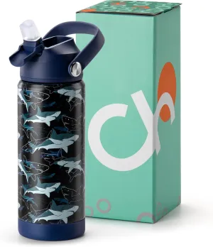 Choco Mocha Kids Water Bottle For School, Kids Insulated Water Bottle Stainless Steel, Boys Water Bottle 18Oz,Navy Blue