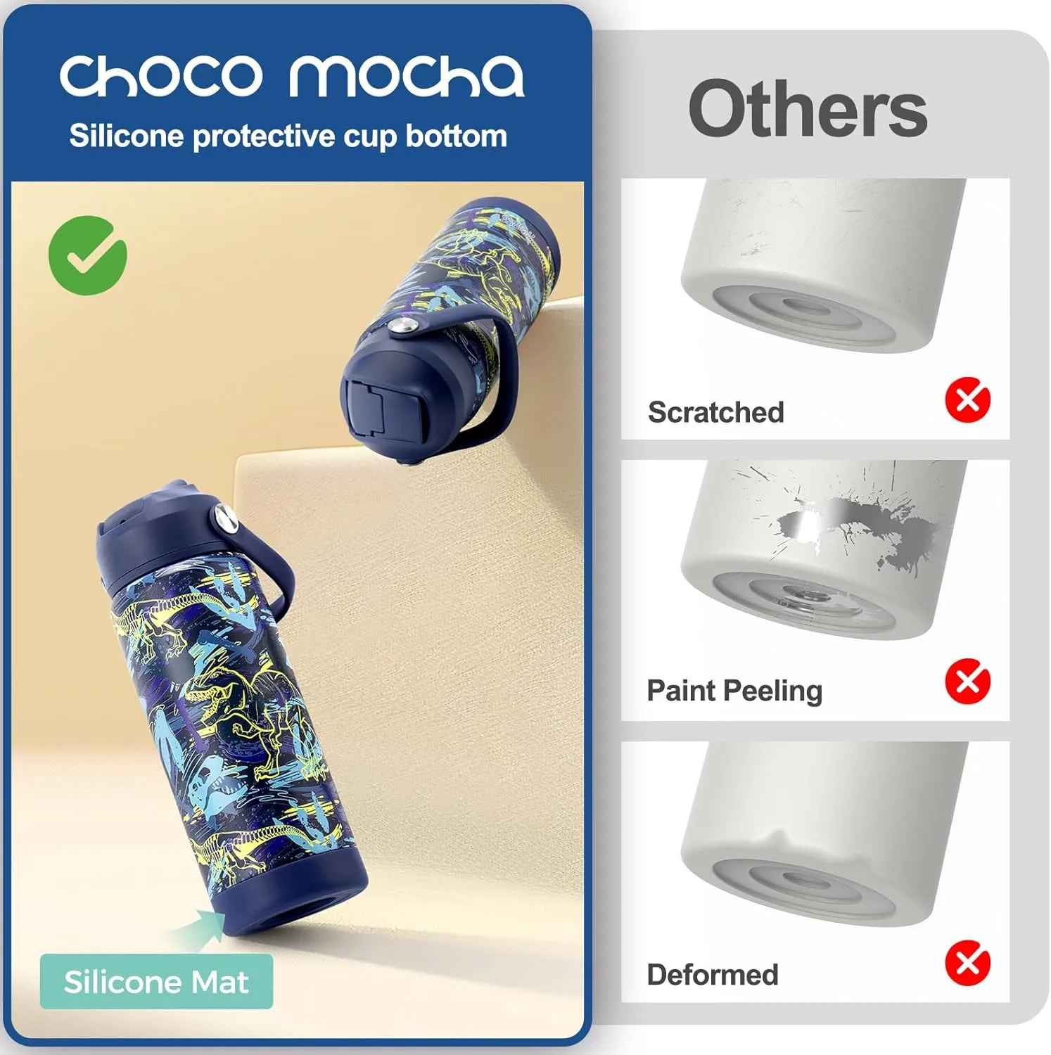Choco Mocha Kids Water Bottle For School, Kids Insulated Water Bottle Stainless Steel, Boys Water Bottle 18Oz,Navy Blue