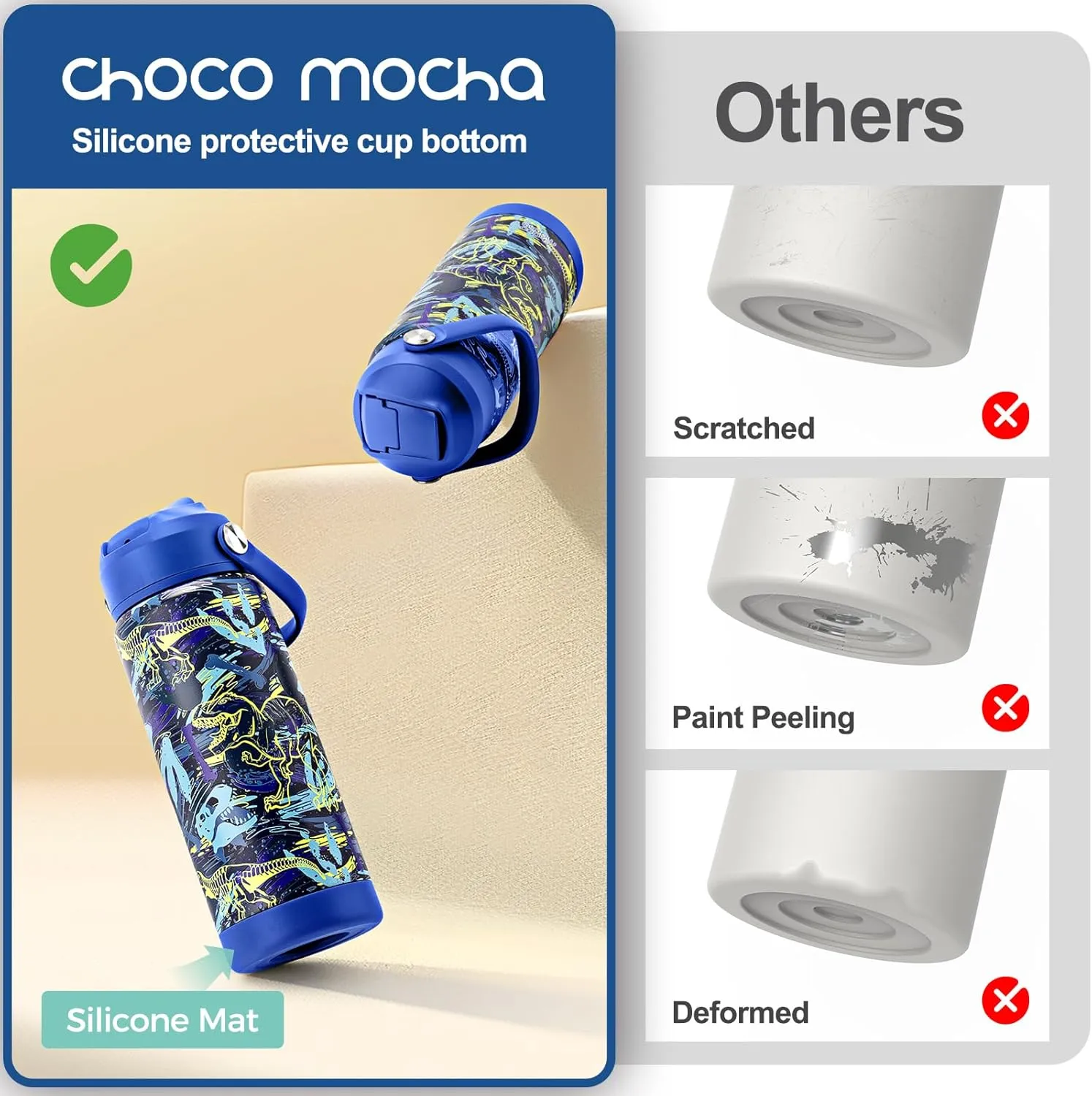 Choco Mocha Kids Water Bottle For School, Kids Insulated Water Bottle Stainless Steel for Boys,14Oz Black Lighting