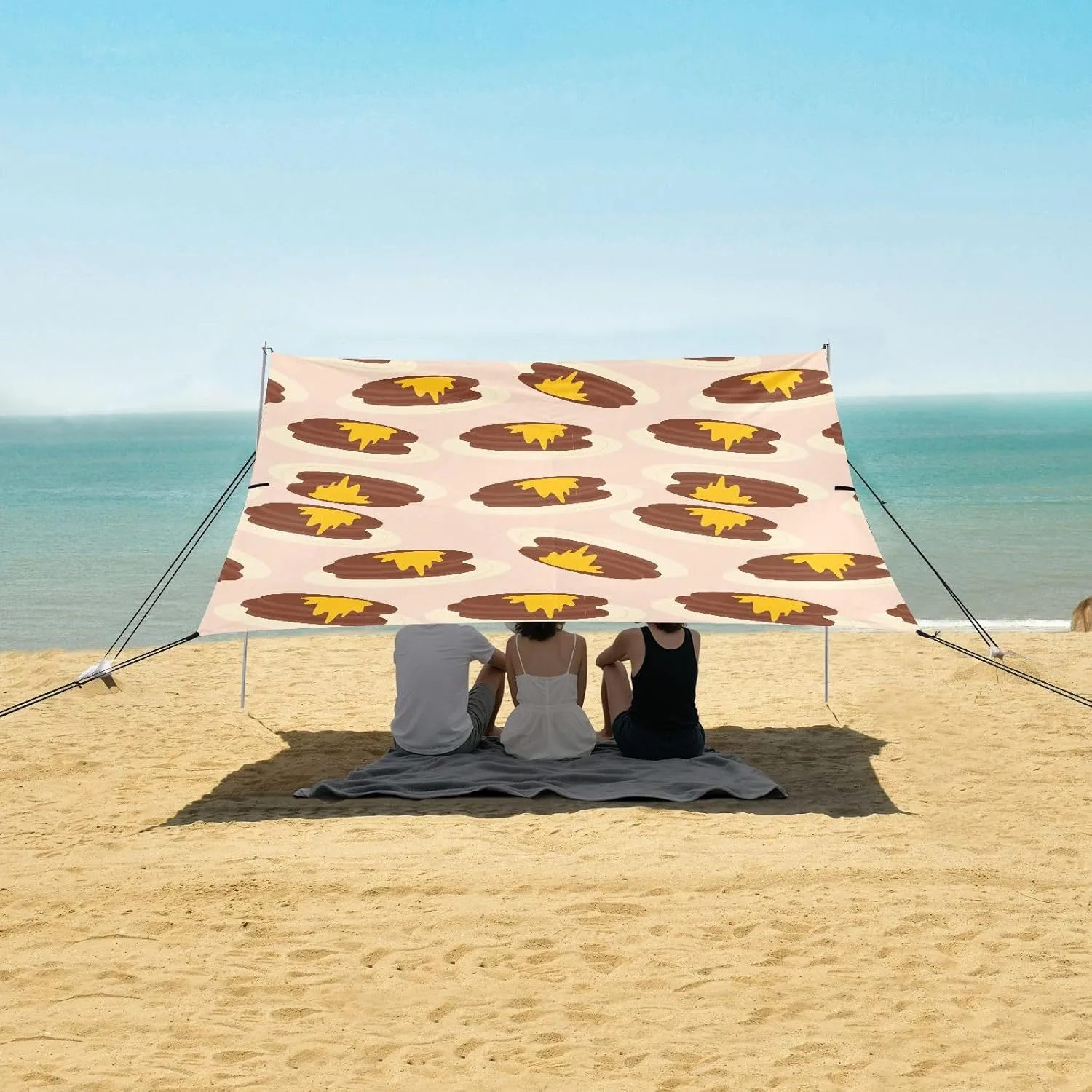 Chocolate Pancake Pattern Beach Camping Tent Sun Shelter for Whole Family, Beach Shade Canopy with UPF50  UV Protection,Easy Set Up and Carry,Outdoor Shade for Trips, Fishing, Backyard Fun Picn