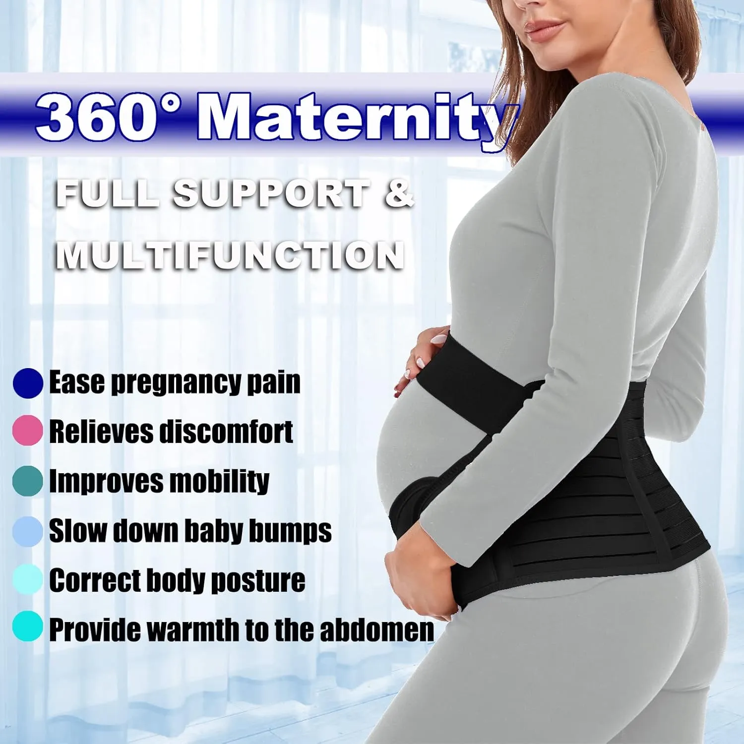 ChongErfei Maternity Belt, Pregnancy 3 in 1 Support Belt for Back/Pelvic/Hip Pain, Maternity Band Belly Support for Pregnancy Belly Support Band (L: Fit Ab 39.5"-51.3", Black)