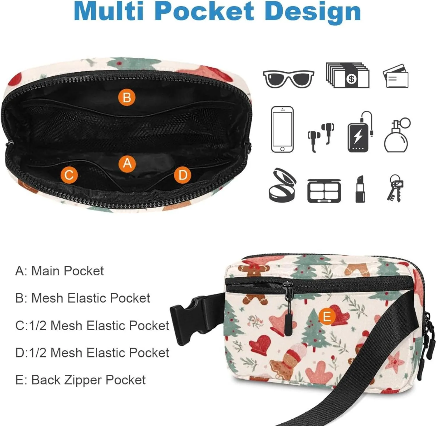 Christmas Elements-2 Belt Bag for Men and Women Fanny Pack,Belt Bag with Adjustable Strap,Fashion Crossbody Everywhere Belt Bag for Travel Outdoors Running Hiking