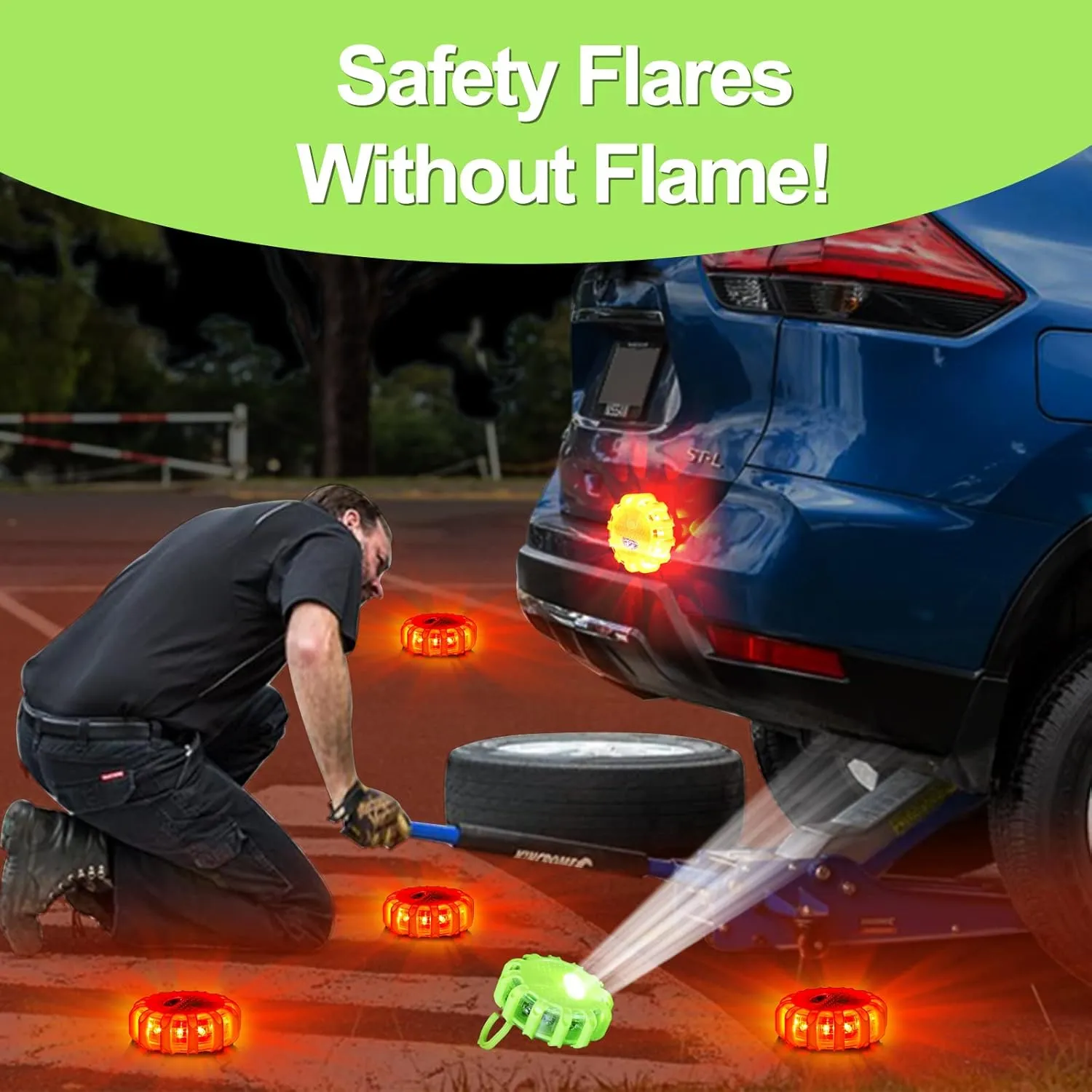 CICMOD LED Road Flares Roadside Safety Emergency Lights Beacon Disc Flashing Warning Flare Kit with Magnetic Base, Hook, 9 Lighting Modes for Car Truck Boats - 6 Pack