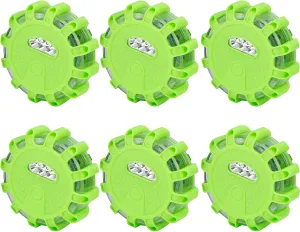 CICMOD LED Road Flares Roadside Safety Emergency Lights Beacon Disc Flashing Warning Flare Kit with Magnetic Base, Hook, 9 Lighting Modes for Car Truck Boats - 6 Pack