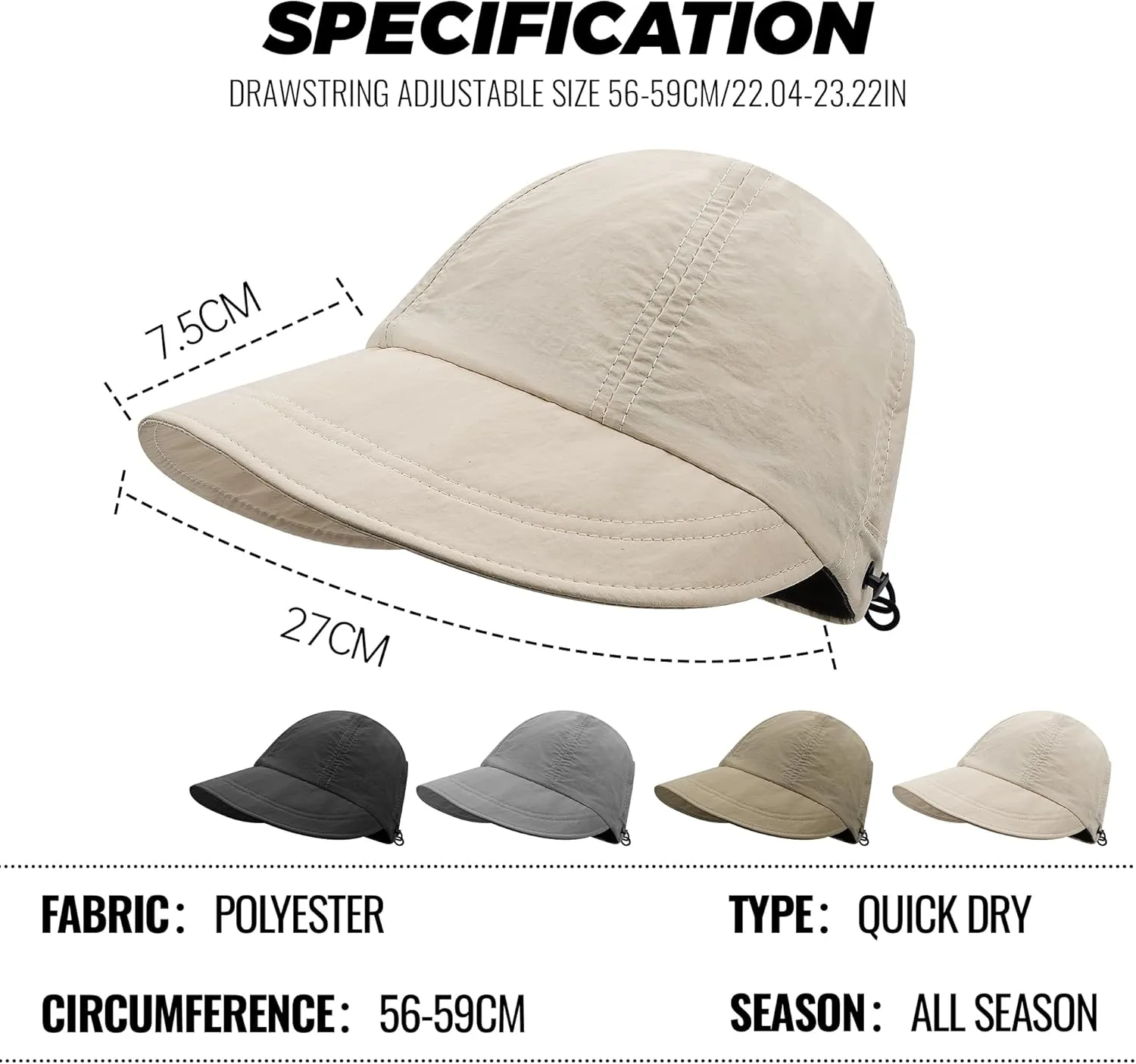 CLAPE Wide Brim Visor Hat Golf Visor Cap Packable Beach Hat Sun Protection Hat for Beach Garden Tennis Running Sunshade Hat