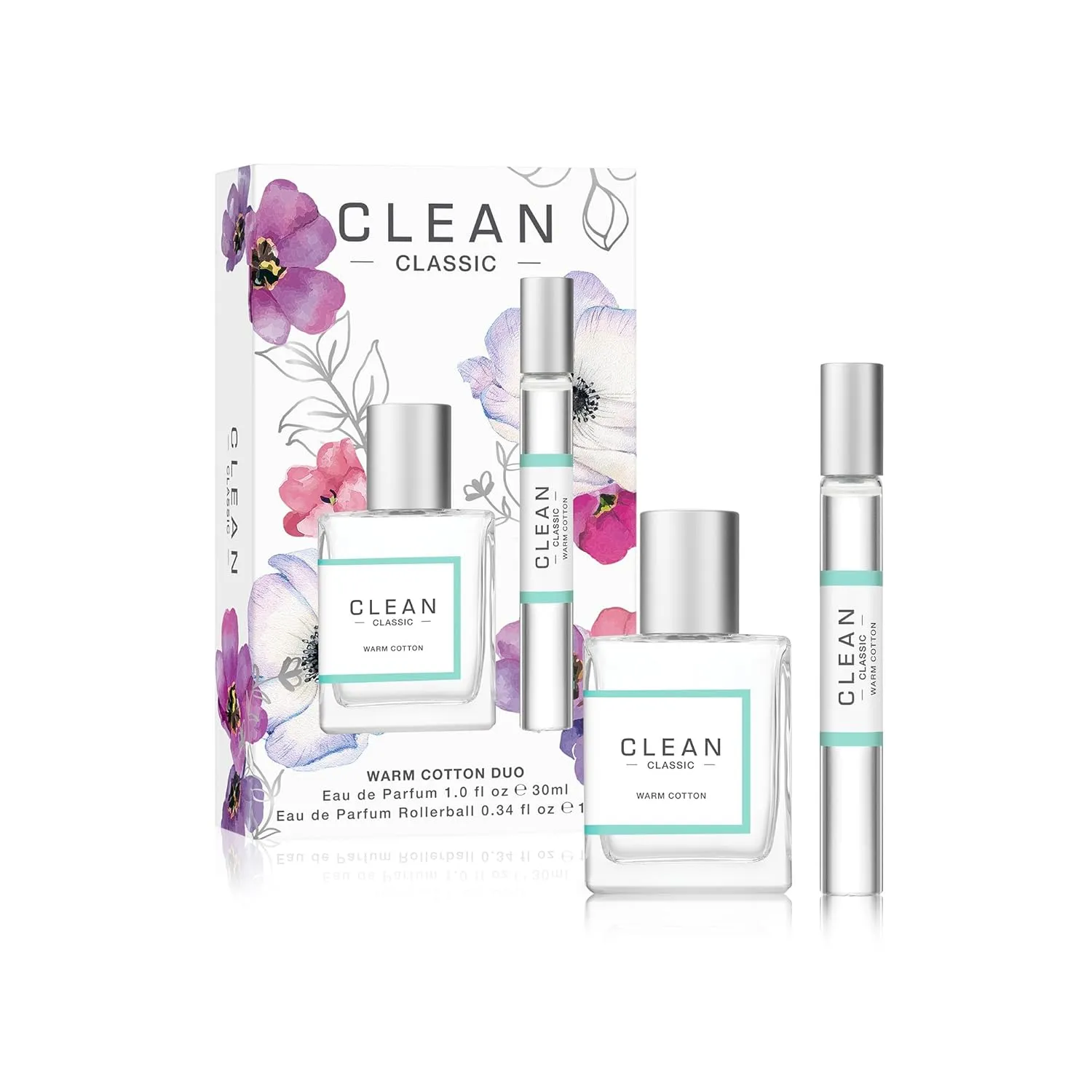 CLEAN Classic Eau de Parfum Warm Cotton Duo Set | Vegan, Phthalate-Free, & Paraben-Free | 30mL Spray Bottle & 10mL Rollerball Fragrance