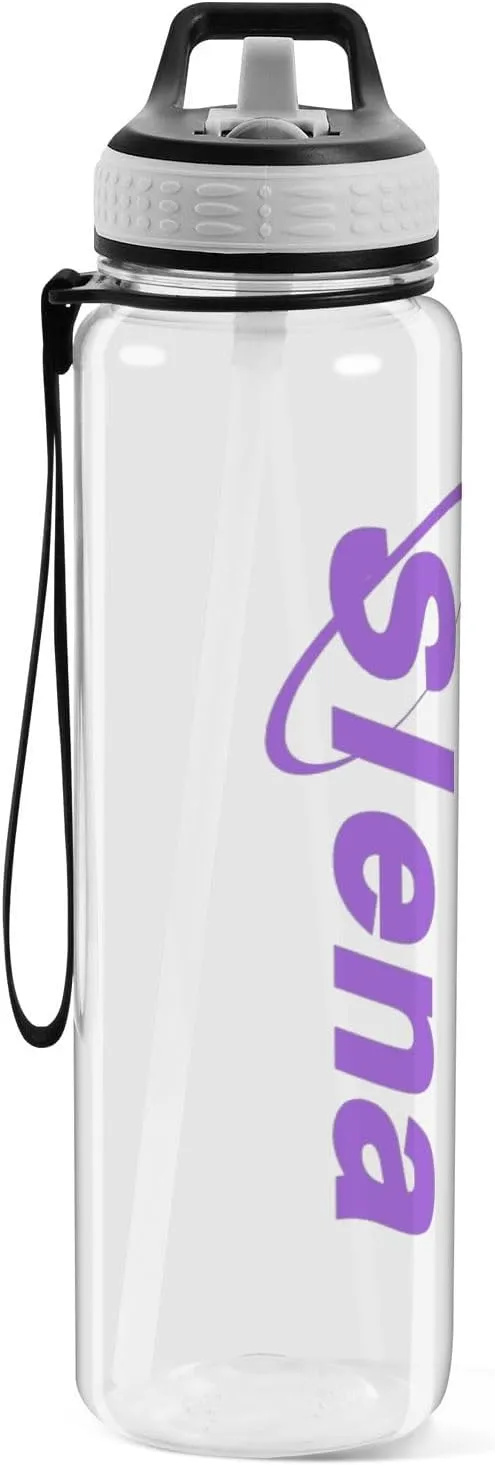 Clear Customized Water Bottles Sports Water Bottle with Straw Large Running Clear Water Bottle BPA Free Waterbottle for Travel Girls Boys Women Men Gym Hiking Leak Proof 32oz