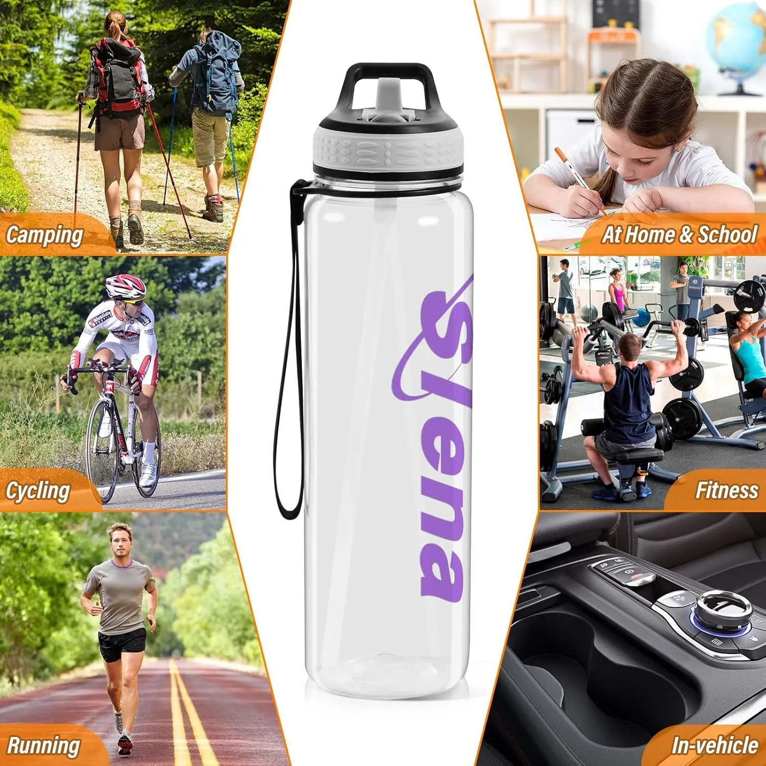 Clear Customized Water Bottles Sports Water Bottle with Straw Large Running Clear Water Bottle BPA Free Waterbottle for Travel Girls Boys Women Men Gym Hiking Leak Proof 32oz