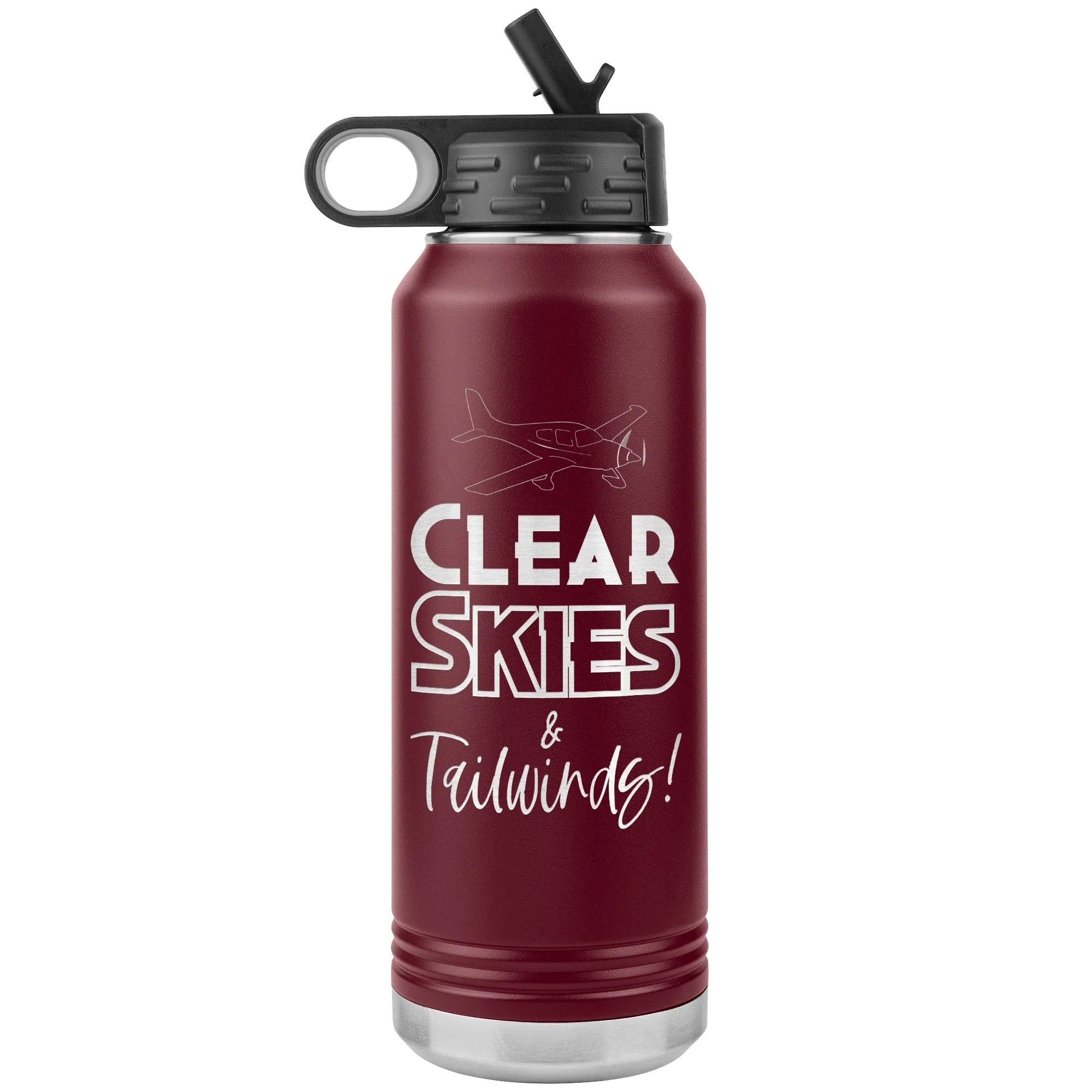 Clear Skies & Tailwinds! 32 oz. water bottle (w/low wing)
