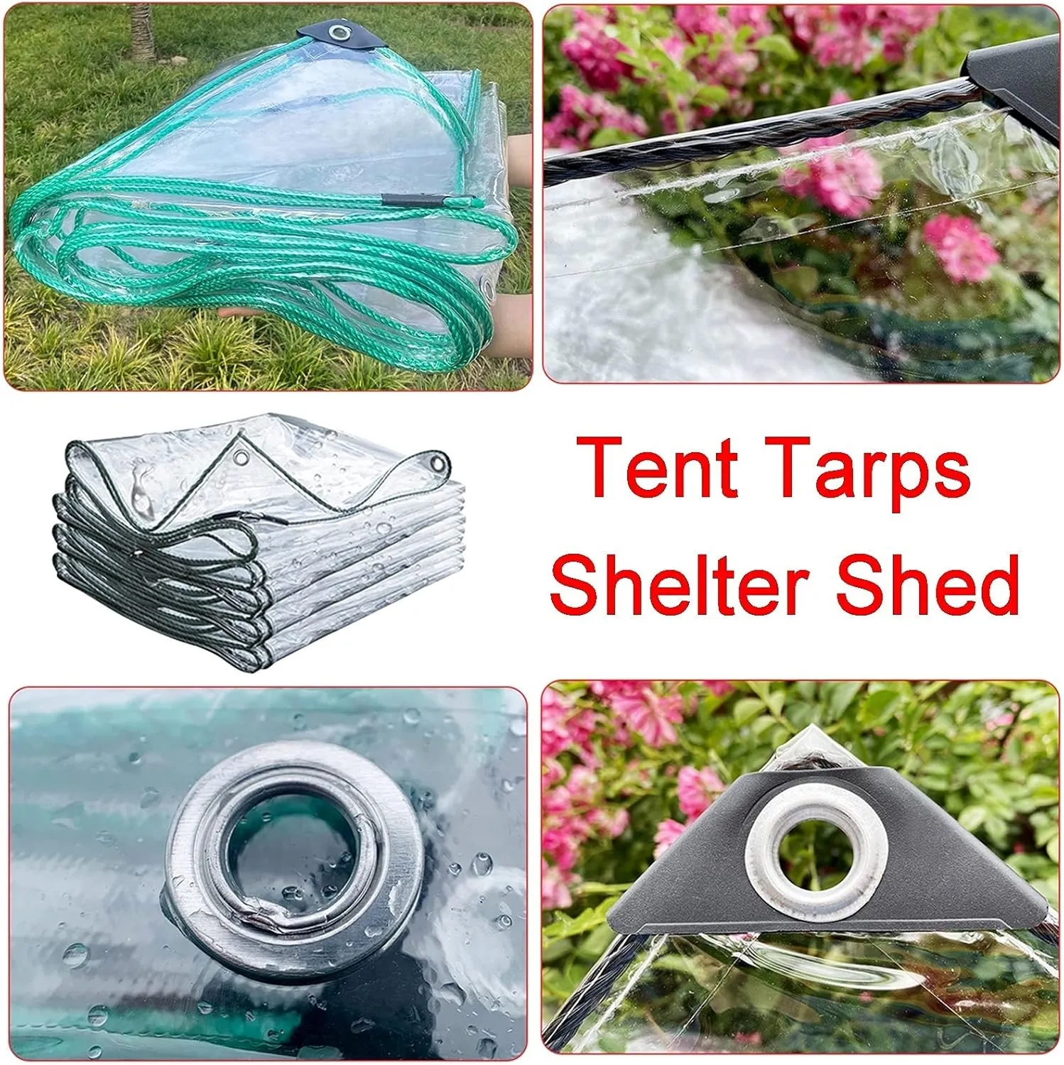 Clear Tarpaulin Waterproof Heavy Duty with Eyelets Windproof Camping Groundsheet Home Garden Outdoor PVC Plastic Tarp Sheet Cover，420g/m²，0.4mm Thick(0.4mm,0.5x0.5m)