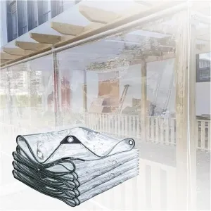 Clear Tarpaulin Waterproof Heavy Duty with Eyelets Windproof Camping Groundsheet Home Garden Outdoor PVC Plastic Tarp Sheet Cover，420g/m²，0.4mm Thick(0.4mm,0.5x0.5m)