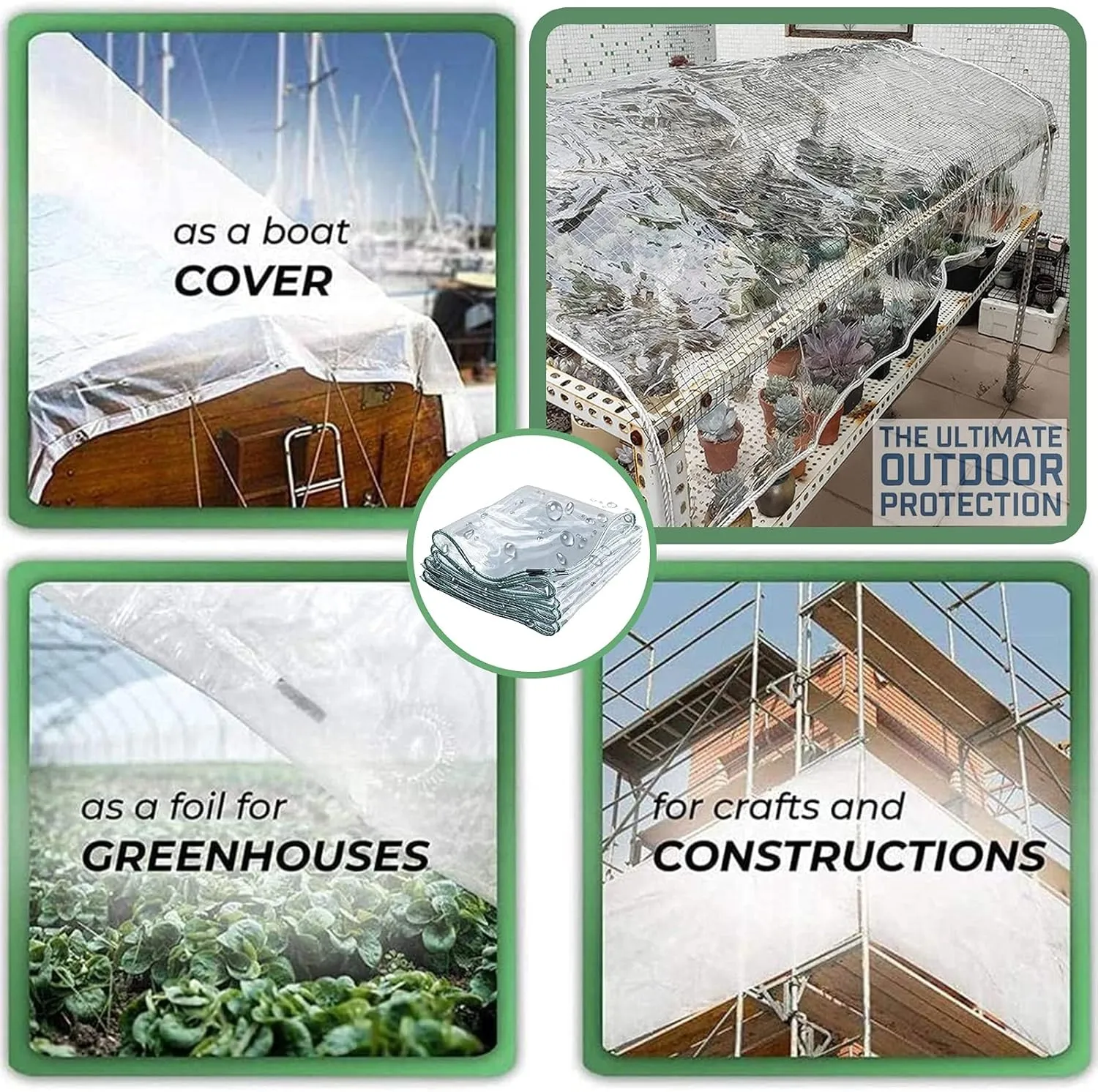 Clear Tarpaulin Waterproof Heavy Duty with Eyelets Windproof Camping Groundsheet Home Garden Outdoor PVC Plastic Tarp Sheet Cover，420g/m²，0.4mm Thick(0.4mm,0.5x0.5m)