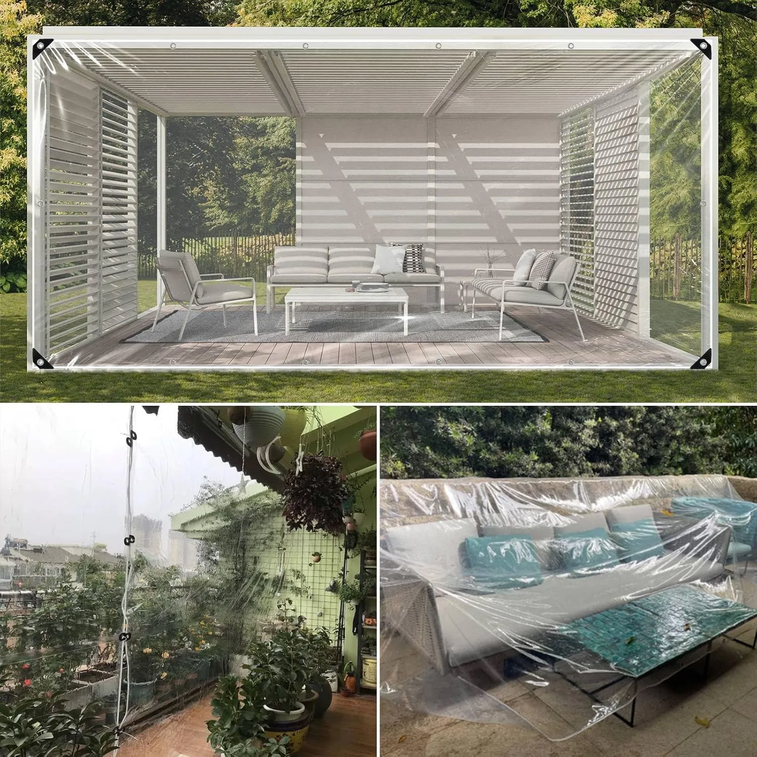 Clear Tarps Heavy Duty: PVC Thicken Transparent Tarpaulin Windproof Dustproof UV Resistant Rip and Tear All Purpose Tarp Cover with Reinforced Edge for Balcony Garden Porch 1-Pack