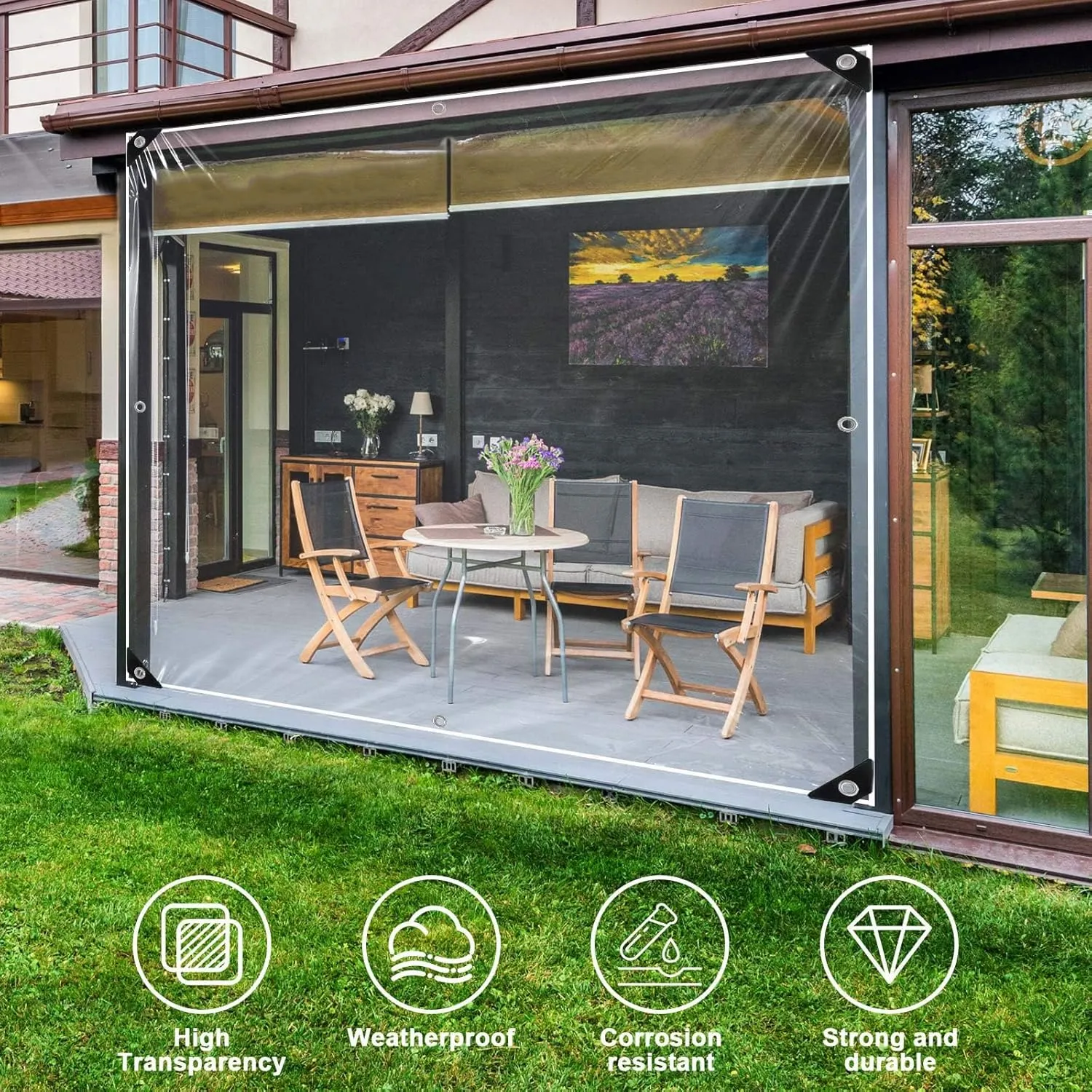 Clear Tarps Heavy Duty: PVC Thicken Transparent Tarpaulin Windproof Dustproof UV Resistant Rip and Tear All Purpose Tarp Cover with Reinforced Edge for Balcony Garden Porch 1-Pack