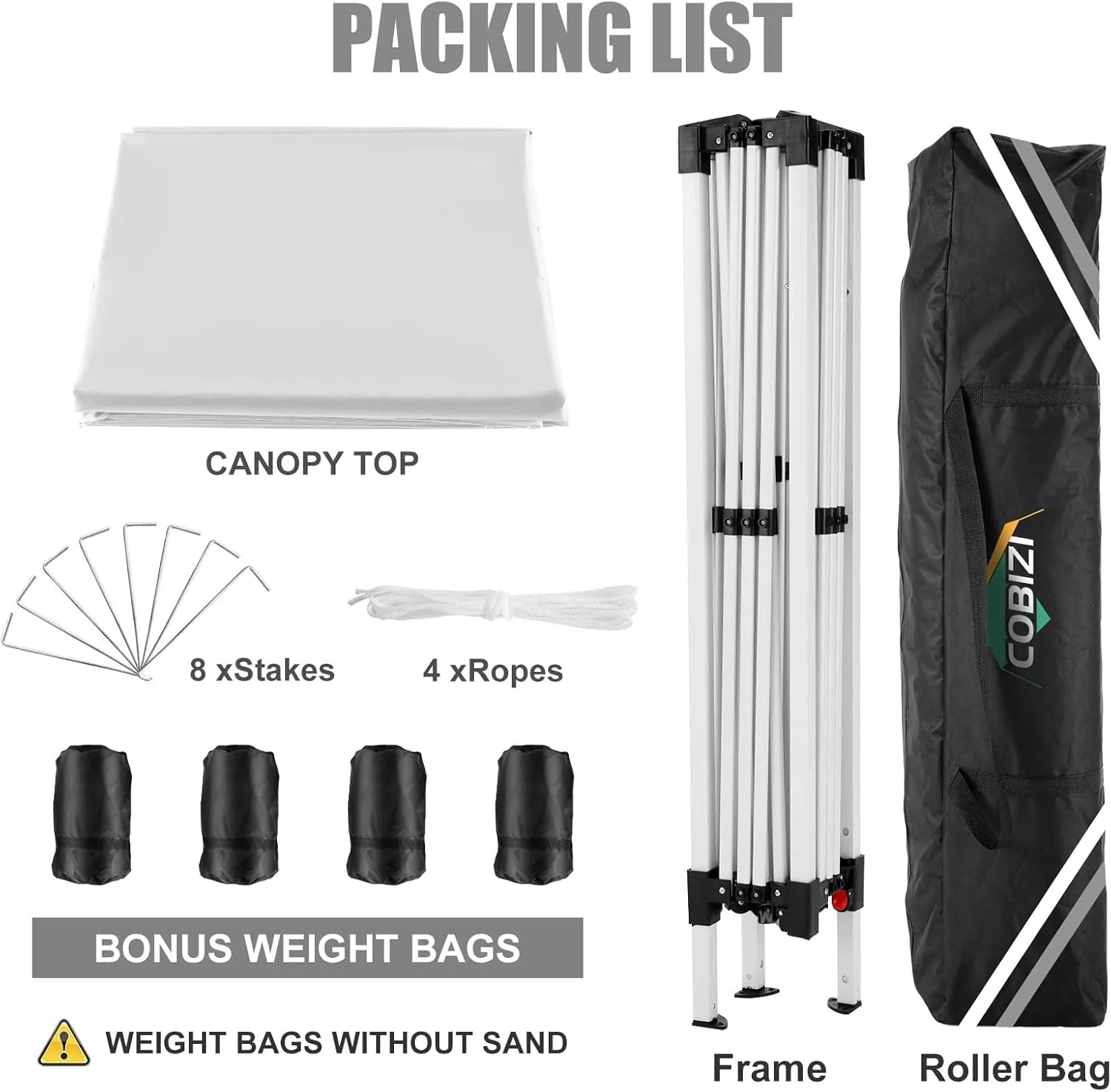 COBIZI 10x10 Pop Up Canopy Tent with 4 Sandbags, Easy Set Up Tent, Instant Outdoor Sun Shelter Canopy with 8 Stakes,4 Ropes&Carry Bag, Tent for Parties, Beach, Backyard,Camping（White