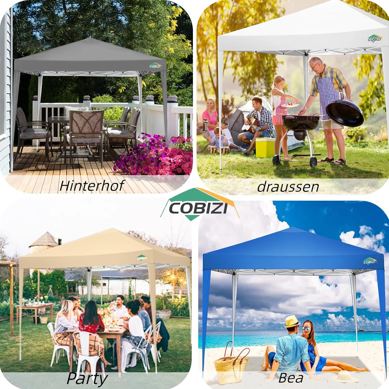 COBIZI 10x10 Pop Up Canopy Tent with 4 Sandbags, Easy Set Up Tent, Instant Outdoor Sun Shelter Canopy with 8 Stakes,4 Ropes&Carry Bag, Tent for Parties, Beach, Backyard,Camping（White