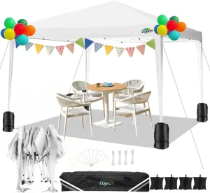 COBIZI 10x10 Pop Up Canopy Tent with 4 Sandbags, Easy Set Up Tent, Instant Outdoor Sun Shelter Canopy with 8 Stakes,4 Ropes&Carry Bag, Tent for Parties, Beach, Backyard,Camping（White