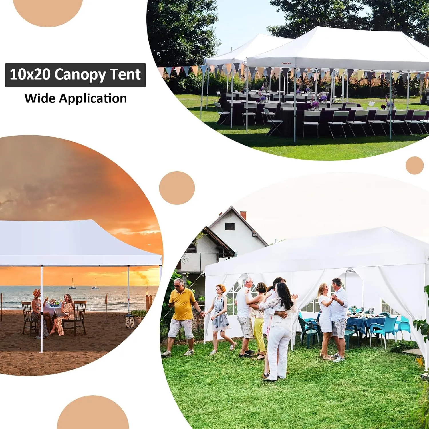 COBIZI 10x20 Pop Up Canopy with 6 Sidewalls, Conical Party Tent 10x20 with 3 Adjustable Height Waterproof, UV-Resistant with Carry Bag, Sandbag, Stake, Ropes for Parties, Commercial (Frame Upgraded)