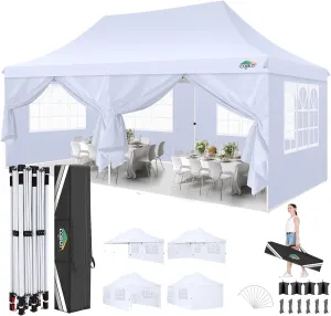COBIZI 10x20 Pop Up Canopy with 6 Sidewalls, Conical Party Tent 10x20 with 3 Adjustable Height Waterproof, UV-Resistant with Carry Bag, Sandbag, Stake, Ropes for Parties, Commercial (Frame Upgraded)
