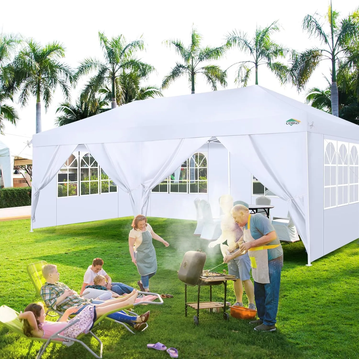 COBIZI 10x20 Pop Up Canopy with 6 Sidewalls, Conical Party Tent 10x20 with 3 Adjustable Height Waterproof, UV-Resistant with Carry Bag, Sandbag, Stake, Ropes for Parties, Commercial (Frame Upgraded)