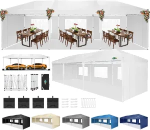COBIZI 10x30 Canopy Party Tent with 5 Walls 10x30 Pop Up Tent for Parties Waterproof UPF 50  Outdoor Commercial Event Tent for Party Backyard Gazebo Canopy with Sidewalls & Sandbags(10x30ft)