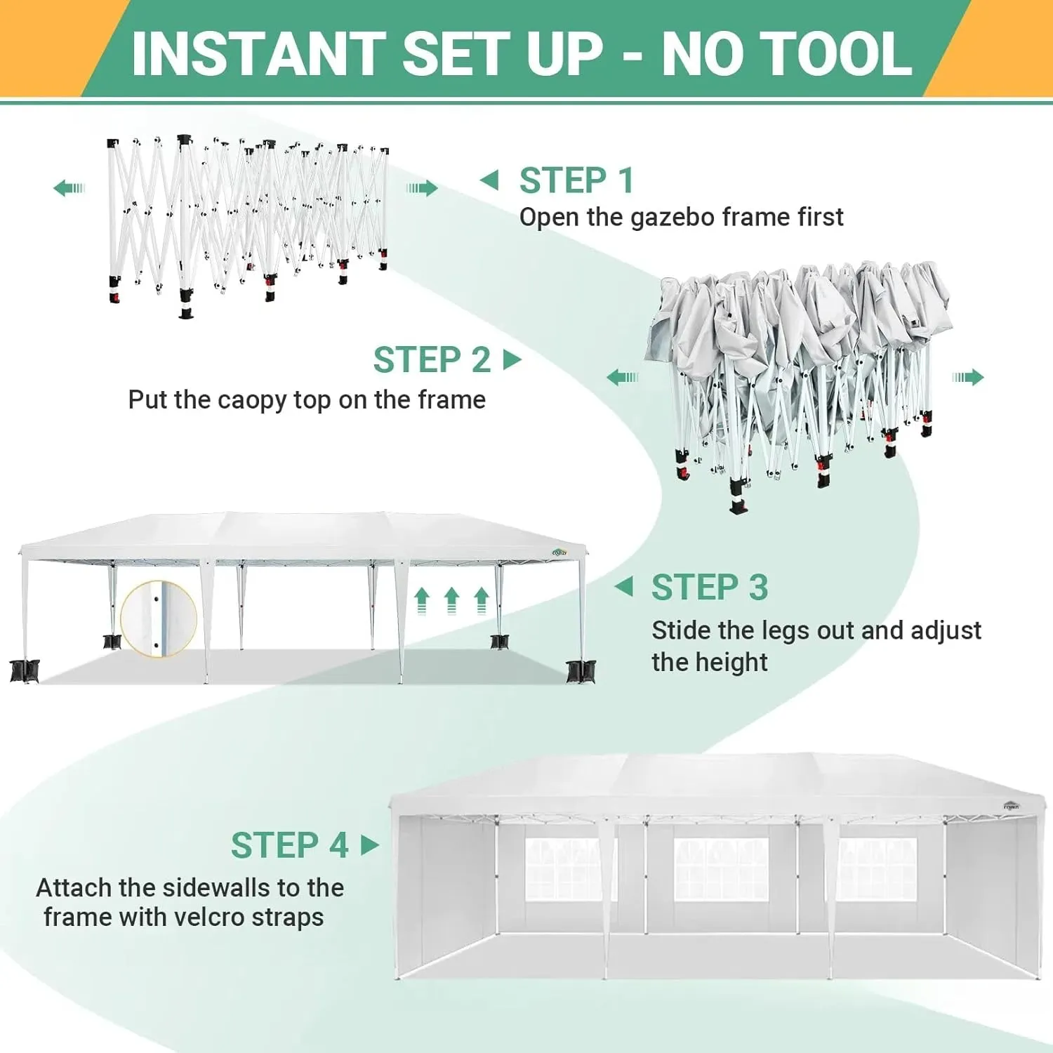 COBIZI 10x30 Canopy Party Tent with 5 Walls 10x30 Pop Up Tent for Parties Waterproof UPF 50  Outdoor Commercial Event Tent for Party Backyard Gazebo Canopy with Sidewalls & Sandbags(10x30ft)