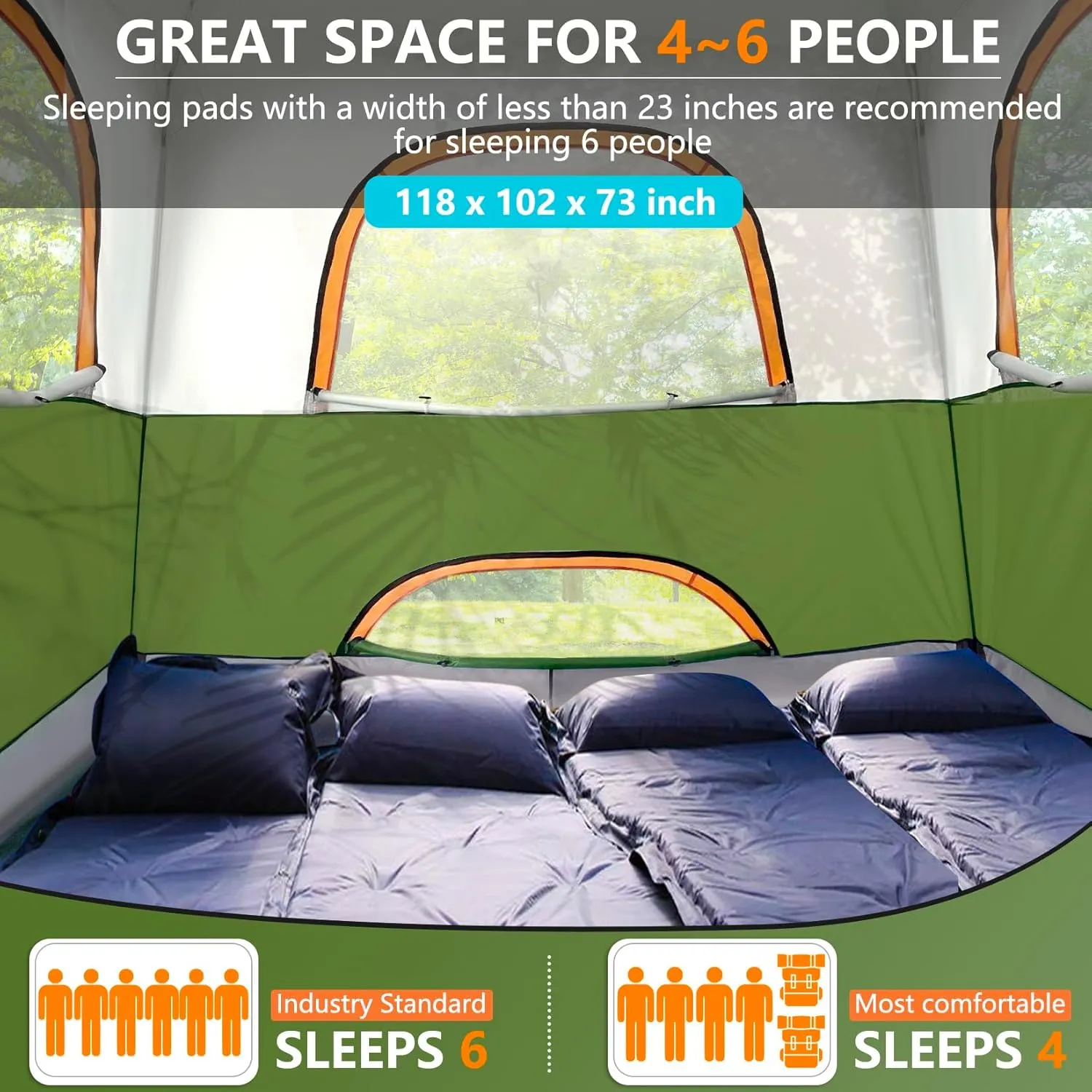 COBIZI 4/6 Person Tent for Camping Waterproof PU-Coated with Removable Rainfly, Easy Setup Family Tent with Large Mesh Windows, 3 Season Portable Dome Tent for Outdoor, Scouts, Hiking & Traveling