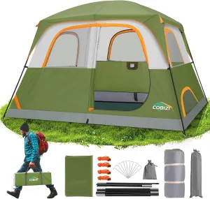 COBIZI 4/6 Person Tent for Camping Waterproof PU-Coated with Removable Rainfly, Easy Setup Family Tent with Large Mesh Windows, 3 Season Portable Dome Tent for Outdoor, Scouts, Hiking & Traveling