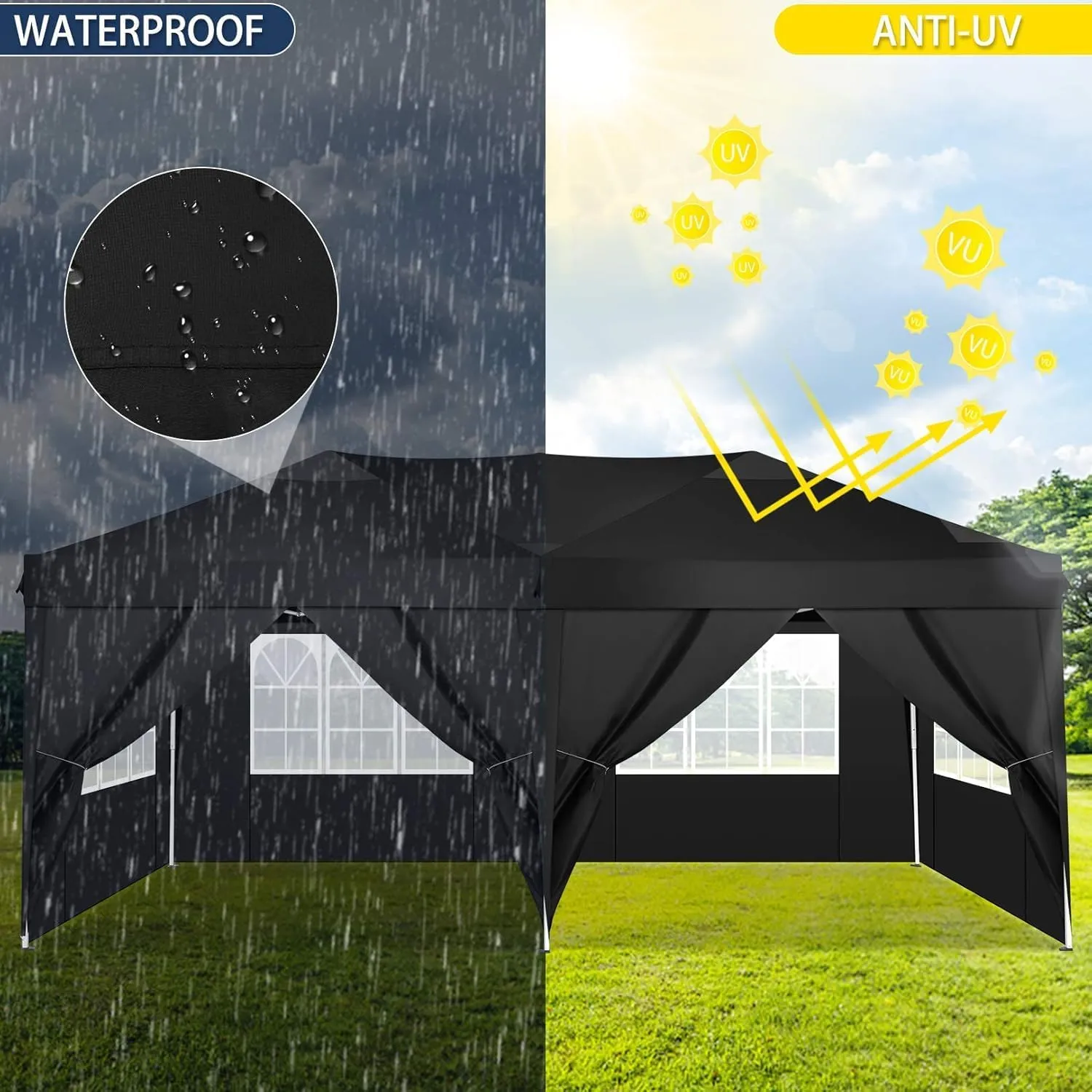 COBIZI Canopy 10x20 Pop Up Canopy Tent with 6 Sidewalls Party Tents for Parties Weddings Backyard Waterproof Canopy Outdoor Commercial Canopy Event Tent with Stakes, Ropes, Black