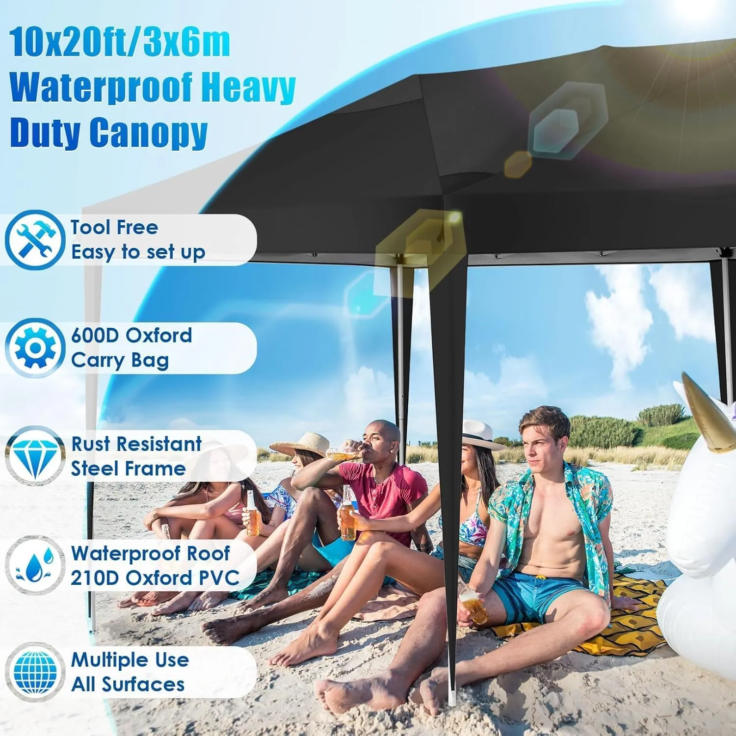 COBIZI Canopy 10x20 Pop Up Canopy Tent with 6 Sidewalls Party Tents for Parties Weddings Backyard Waterproof Canopy Outdoor Commercial Canopy Event Tent with Stakes, Ropes, Black
