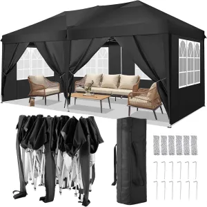 COBIZI Canopy 10x20 Pop Up Canopy Tent with 6 Sidewalls Party Tents for Parties Weddings Backyard Waterproof Canopy Outdoor Commercial Canopy Event Tent with Stakes, Ropes, Black