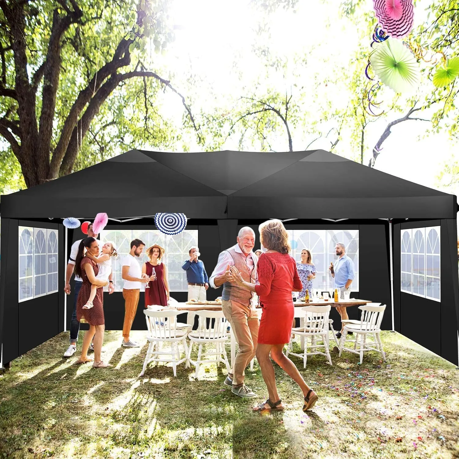 COBIZI Canopy 10x20 Pop Up Canopy Tent with 6 Sidewalls Party Tents for Parties Weddings Backyard Waterproof Canopy Outdoor Commercial Canopy Event Tent with Stakes, Ropes, Black