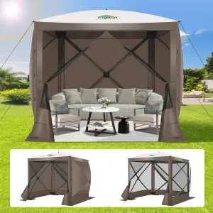 COBIZI Pop Up Gazebo Screen Tent Screen House for Camping, 8FTx8FT Screen Room with Sidewalls and Mosquito Netting, Hub Tent Instant Screened Canopy with Carrying Bag and Ground Stakes, Brown