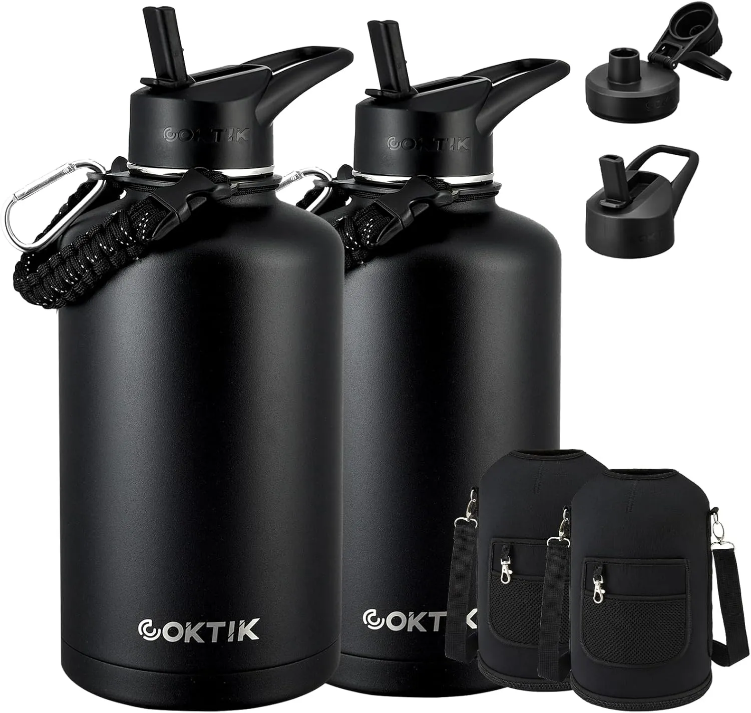 COKTIK 84oz Water Bottle with Straw - Triple Insulated Flask, 48hr Cold Retention Large Water Bottle, Leakproof Water Jug for Gym, Hiking, Camping, Outdoor Sports (2 pack,Black)