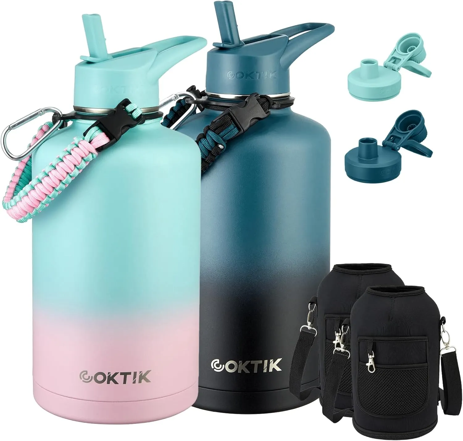 COKTIK 84oz Water Bottle with Straw - Triple Insulated Flask, 48hr Cold Retention Large Water Bottle, Leakproof Water Jug for Gym, Hiking, Camping, Outdoor Sports(2 pack,Mix Color)