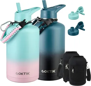 COKTIK 84oz Water Bottle with Straw - Triple Insulated Flask, 48hr Cold Retention Large Water Bottle, Leakproof Water Jug for Gym, Hiking, Camping, Outdoor Sports(2 pack,Mix Color)